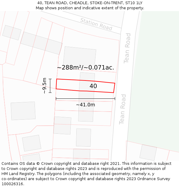 40, TEAN ROAD, CHEADLE, STOKE-ON-TRENT, ST10 1LY: Plot and title map