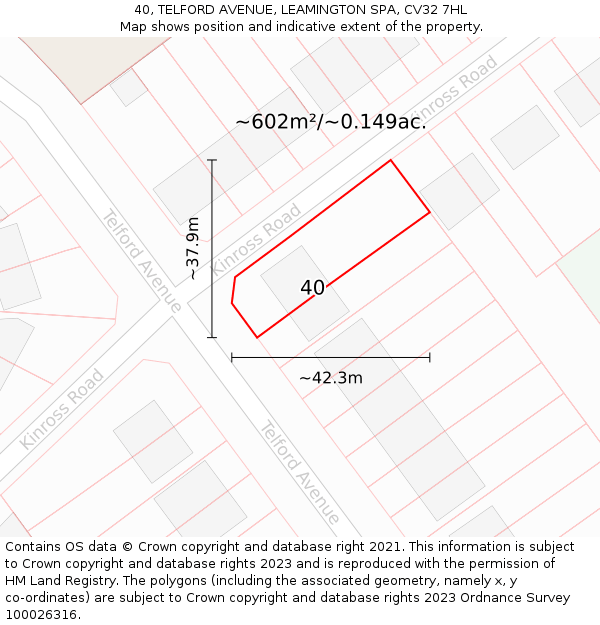 40, TELFORD AVENUE, LEAMINGTON SPA, CV32 7HL: Plot and title map