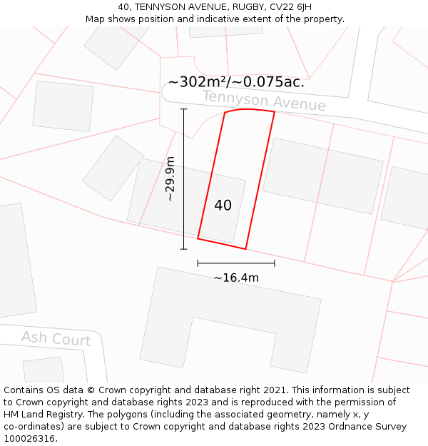 40, TENNYSON AVENUE, RUGBY, CV22 6JH: Plot and title map