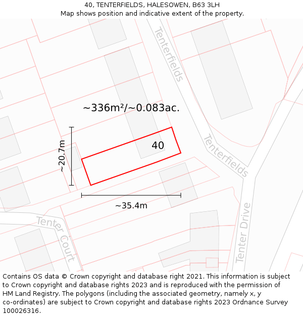 40, TENTERFIELDS, HALESOWEN, B63 3LH: Plot and title map