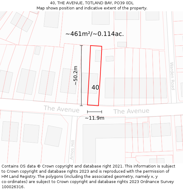 40, THE AVENUE, TOTLAND BAY, PO39 0DL: Plot and title map