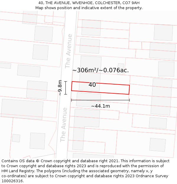 40, THE AVENUE, WIVENHOE, COLCHESTER, CO7 9AH: Plot and title map