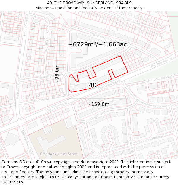 40, THE BROADWAY, SUNDERLAND, SR4 8LS: Plot and title map