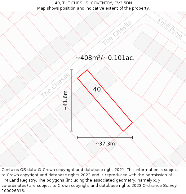 40, THE CHESILS, COVENTRY, CV3 5BN: Plot and title map