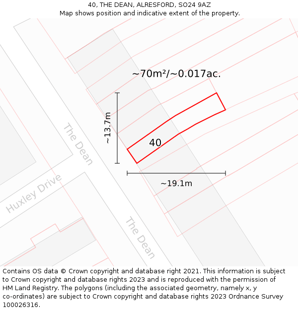 40, THE DEAN, ALRESFORD, SO24 9AZ: Plot and title map