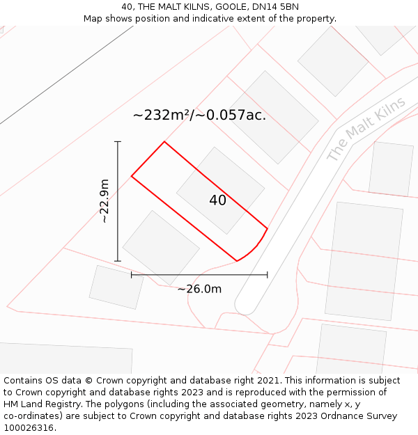 40, THE MALT KILNS, GOOLE, DN14 5BN: Plot and title map