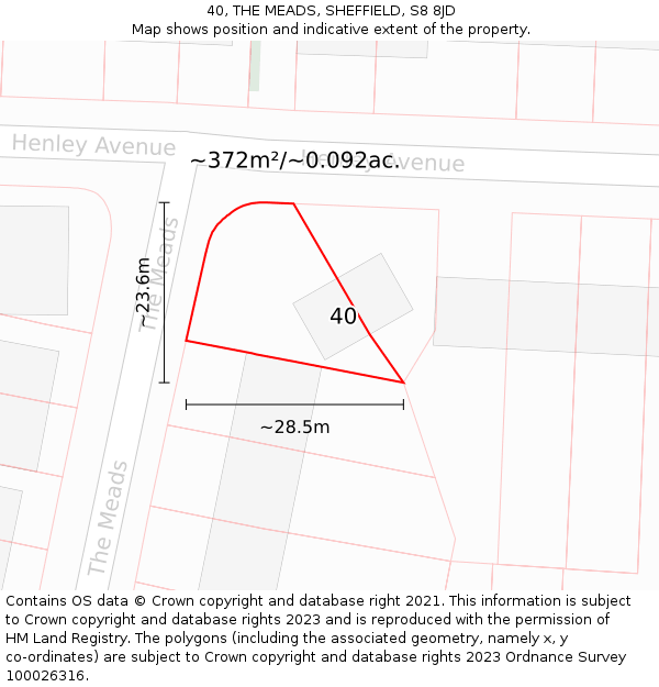 40, THE MEADS, SHEFFIELD, S8 8JD: Plot and title map