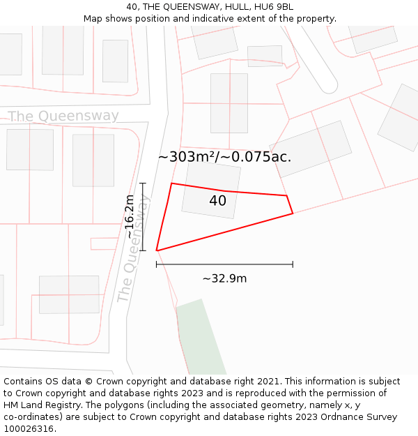 40, THE QUEENSWAY, HULL, HU6 9BL: Plot and title map