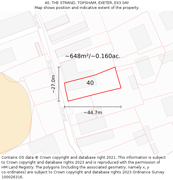 40, THE STRAND, TOPSHAM, EXETER, EX3 0AY: Plot and title map