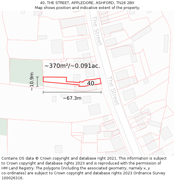 40, THE STREET, APPLEDORE, ASHFORD, TN26 2BX: Plot and title map