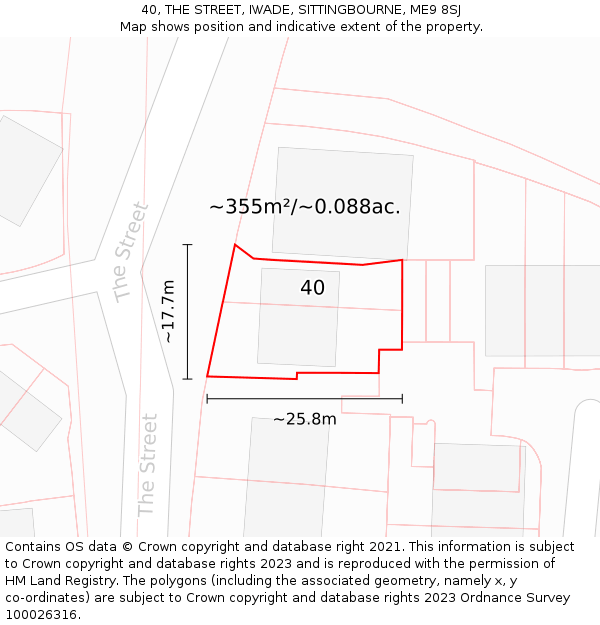 40, THE STREET, IWADE, SITTINGBOURNE, ME9 8SJ: Plot and title map