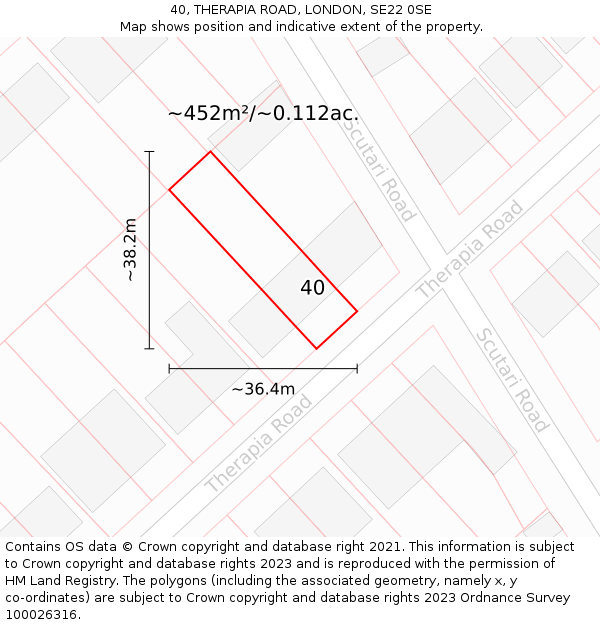 40, THERAPIA ROAD, LONDON, SE22 0SE: Plot and title map