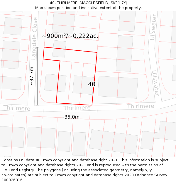 40, THIRLMERE, MACCLESFIELD, SK11 7YJ: Plot and title map