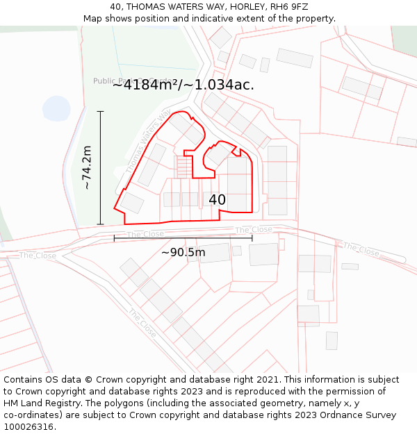 40, THOMAS WATERS WAY, HORLEY, RH6 9FZ: Plot and title map