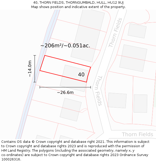 40, THORN FIELDS, THORNGUMBALD, HULL, HU12 9UJ: Plot and title map