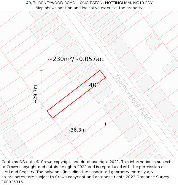 40, THORNEYWOOD ROAD, LONG EATON, NOTTINGHAM, NG10 2DY: Plot and title map