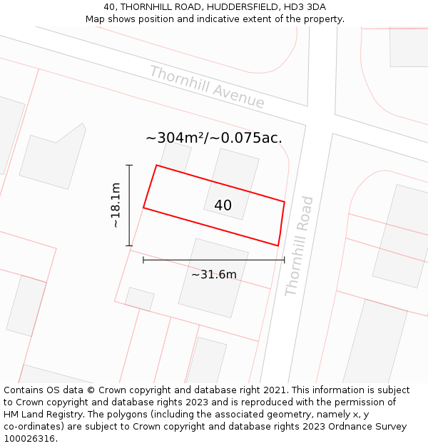 40, THORNHILL ROAD, HUDDERSFIELD, HD3 3DA: Plot and title map