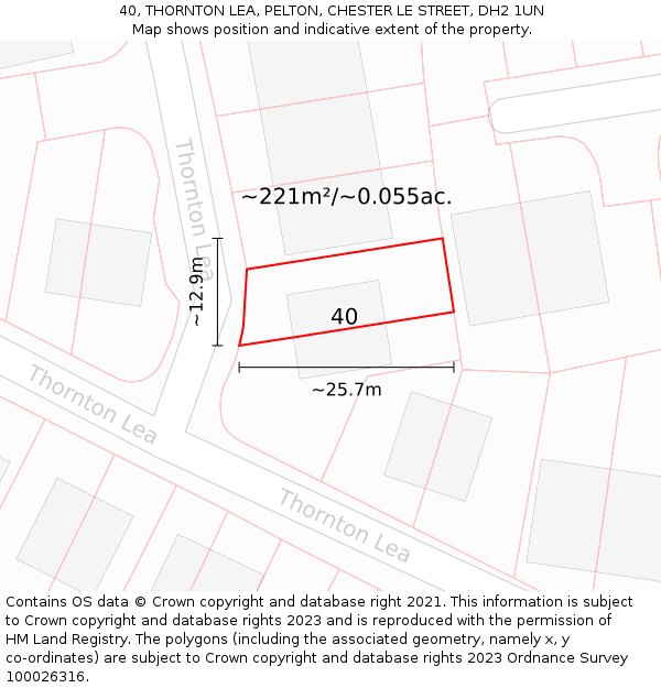 40, THORNTON LEA, PELTON, CHESTER LE STREET, DH2 1UN: Plot and title map