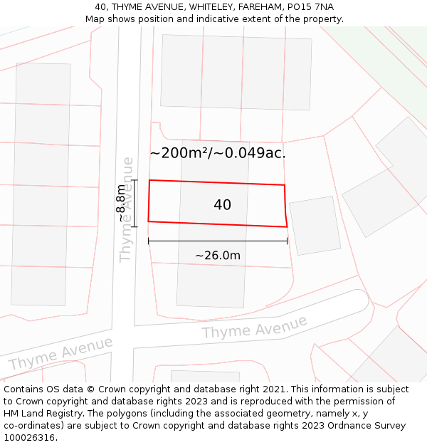 40, THYME AVENUE, WHITELEY, FAREHAM, PO15 7NA: Plot and title map