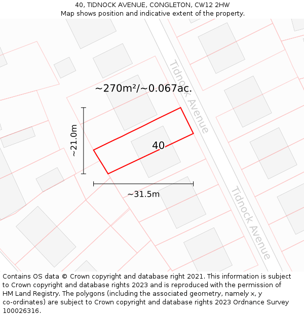 40, TIDNOCK AVENUE, CONGLETON, CW12 2HW: Plot and title map