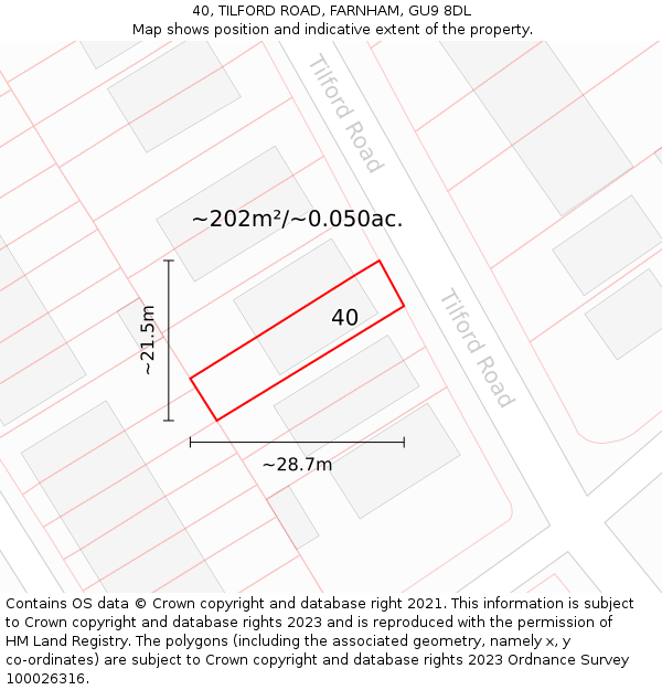 40, TILFORD ROAD, FARNHAM, GU9 8DL: Plot and title map