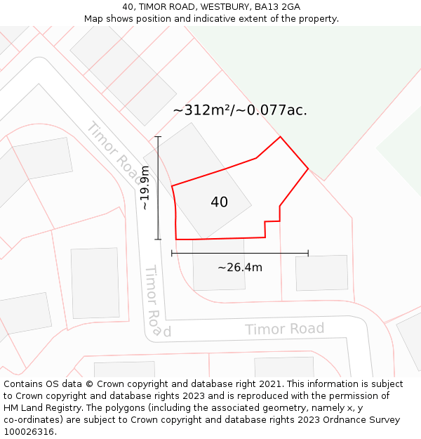 40, TIMOR ROAD, WESTBURY, BA13 2GA: Plot and title map