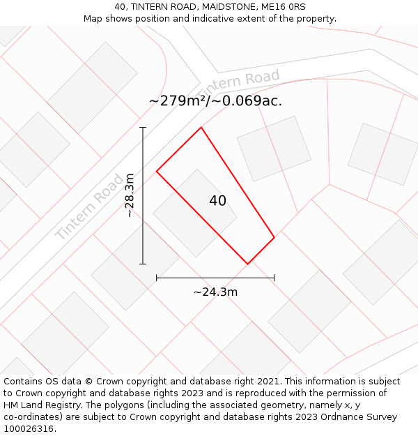 40, TINTERN ROAD, MAIDSTONE, ME16 0RS: Plot and title map