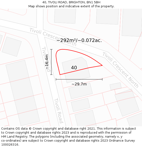 40, TIVOLI ROAD, BRIGHTON, BN1 5BH: Plot and title map