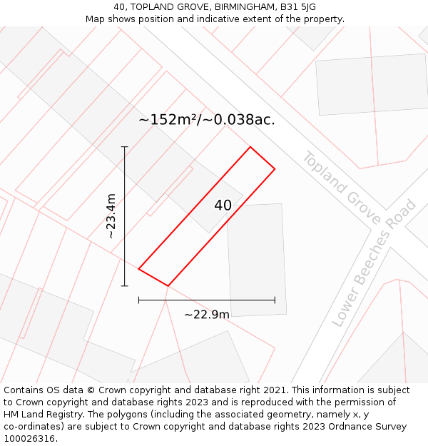 40, TOPLAND GROVE, BIRMINGHAM, B31 5JG: Plot and title map