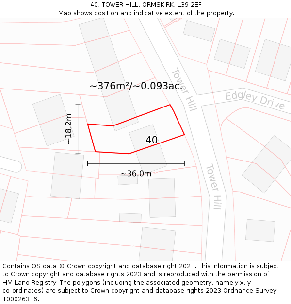 40, TOWER HILL, ORMSKIRK, L39 2EF: Plot and title map