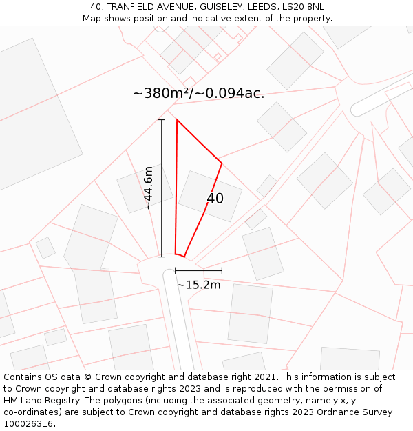 40, TRANFIELD AVENUE, GUISELEY, LEEDS, LS20 8NL: Plot and title map