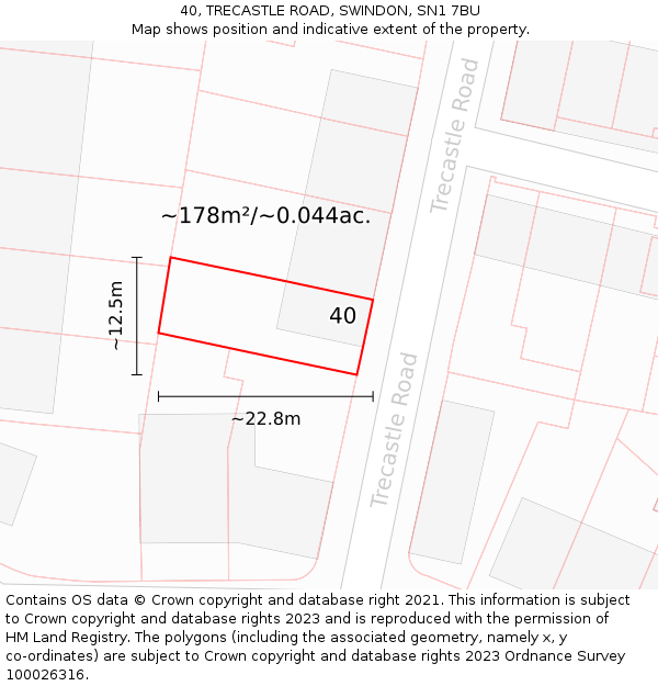 40, TRECASTLE ROAD, SWINDON, SN1 7BU: Plot and title map