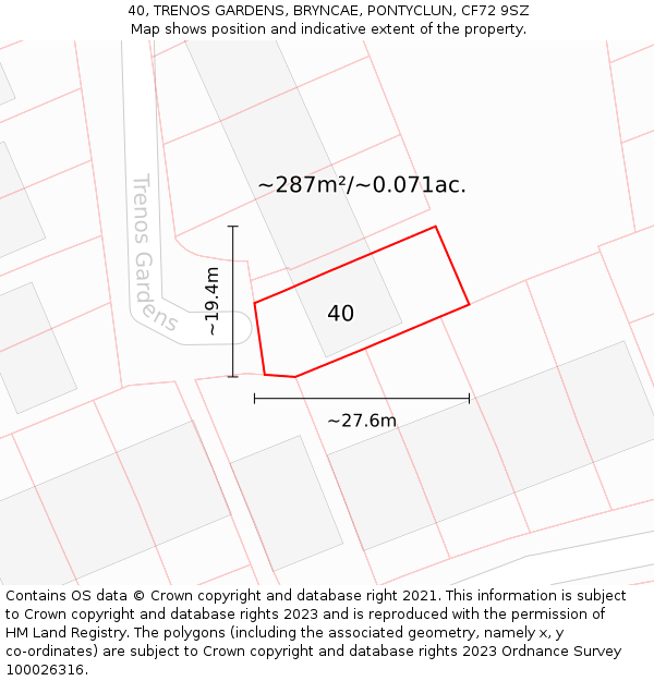 40, TRENOS GARDENS, BRYNCAE, PONTYCLUN, CF72 9SZ: Plot and title map