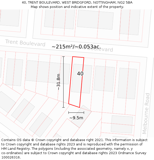 40, TRENT BOULEVARD, WEST BRIDGFORD, NOTTINGHAM, NG2 5BA: Plot and title map