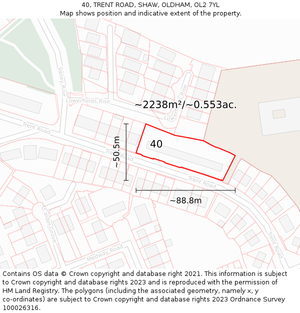 40, TRENT ROAD, SHAW, OLDHAM, OL2 7YL: Plot and title map