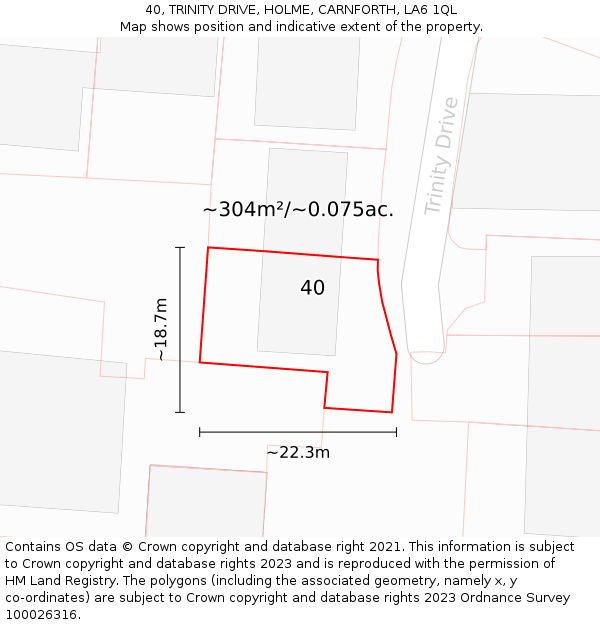 40, TRINITY DRIVE, HOLME, CARNFORTH, LA6 1QL: Plot and title map