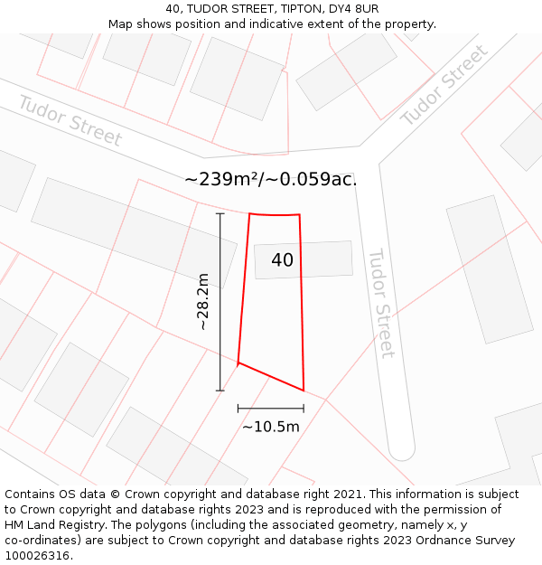 40, TUDOR STREET, TIPTON, DY4 8UR: Plot and title map