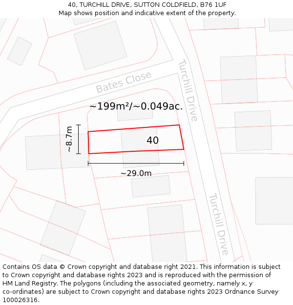 40, TURCHILL DRIVE, SUTTON COLDFIELD, B76 1UF: Plot and title map