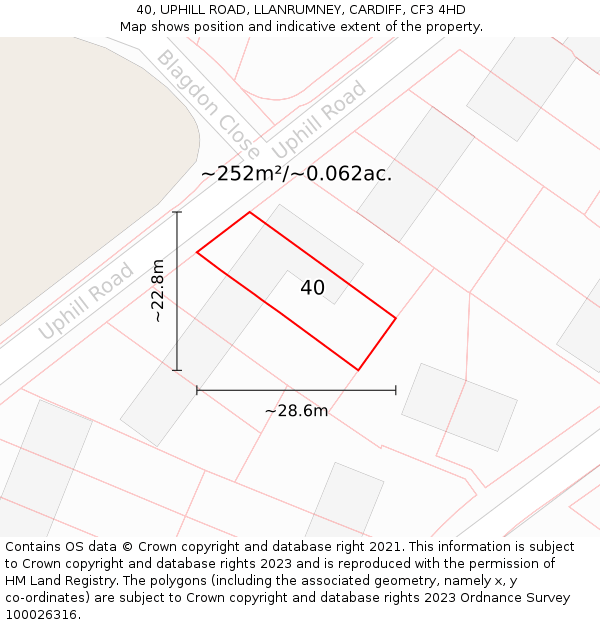 40, UPHILL ROAD, LLANRUMNEY, CARDIFF, CF3 4HD: Plot and title map