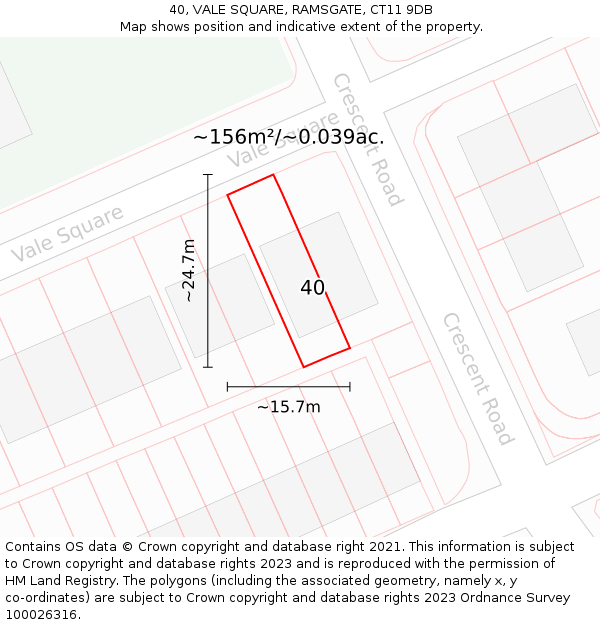 40, VALE SQUARE, RAMSGATE, CT11 9DB: Plot and title map