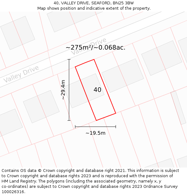 40, VALLEY DRIVE, SEAFORD, BN25 3BW: Plot and title map