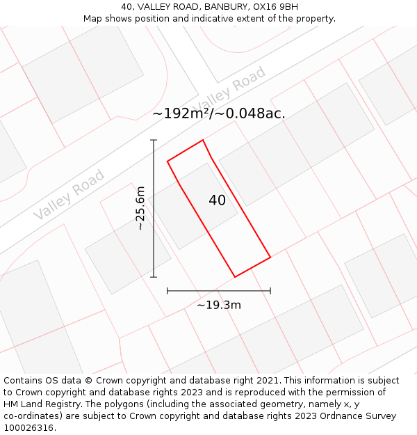 40, VALLEY ROAD, BANBURY, OX16 9BH: Plot and title map