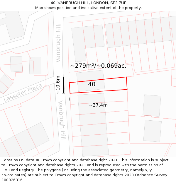 40, VANBRUGH HILL, LONDON, SE3 7UF: Plot and title map