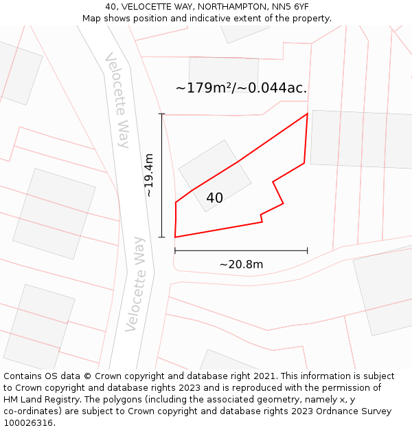 40, VELOCETTE WAY, NORTHAMPTON, NN5 6YF: Plot and title map