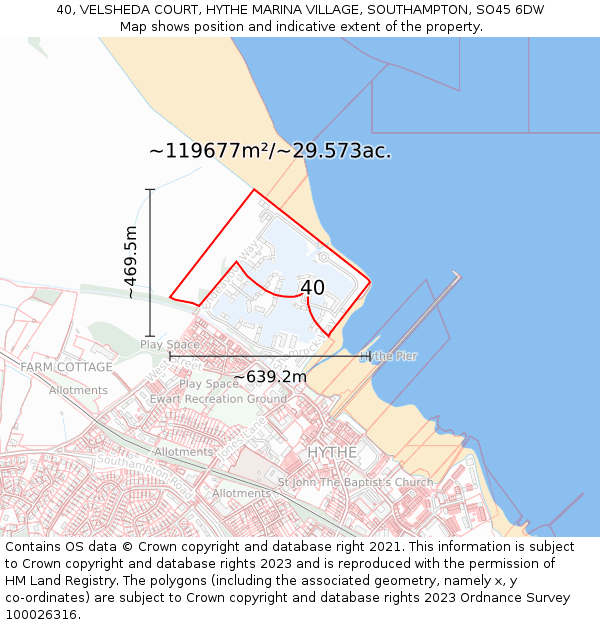 40, VELSHEDA COURT, HYTHE MARINA VILLAGE, SOUTHAMPTON, SO45 6DW: Plot and title map