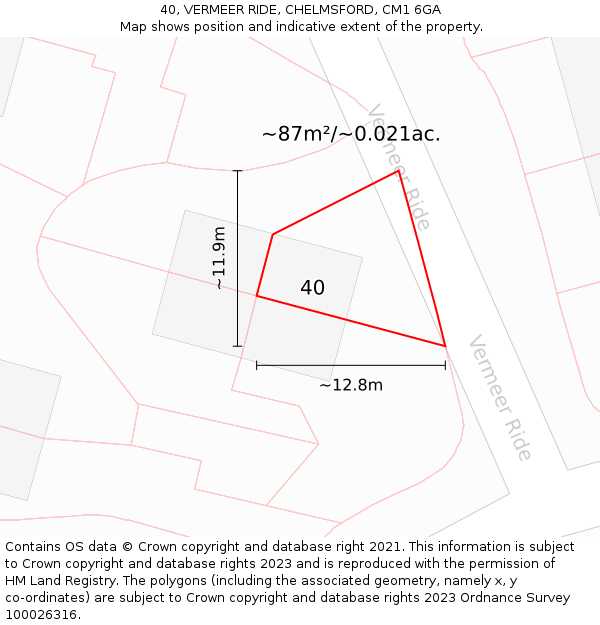 40, VERMEER RIDE, CHELMSFORD, CM1 6GA: Plot and title map