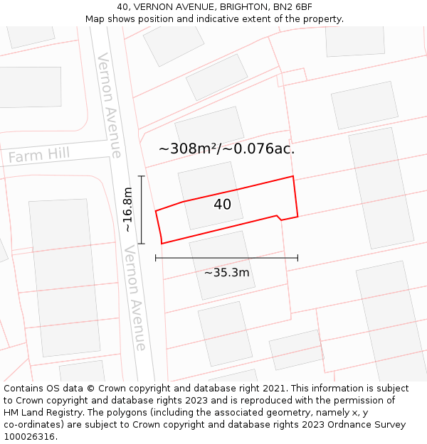 40, VERNON AVENUE, BRIGHTON, BN2 6BF: Plot and title map