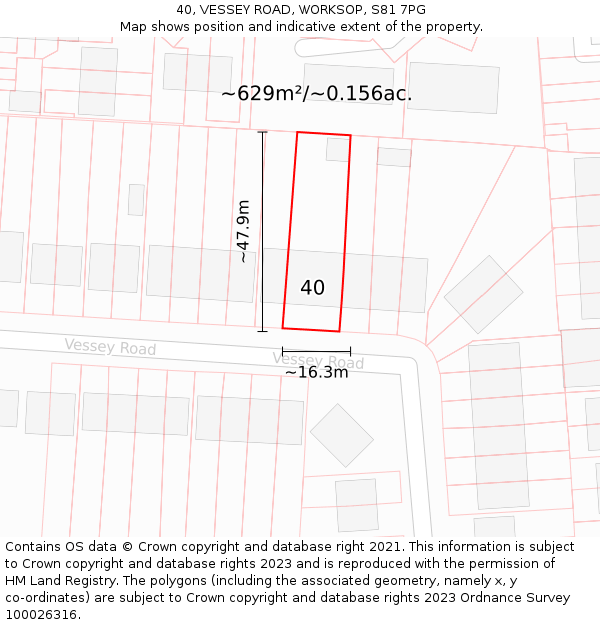 40, VESSEY ROAD, WORKSOP, S81 7PG: Plot and title map