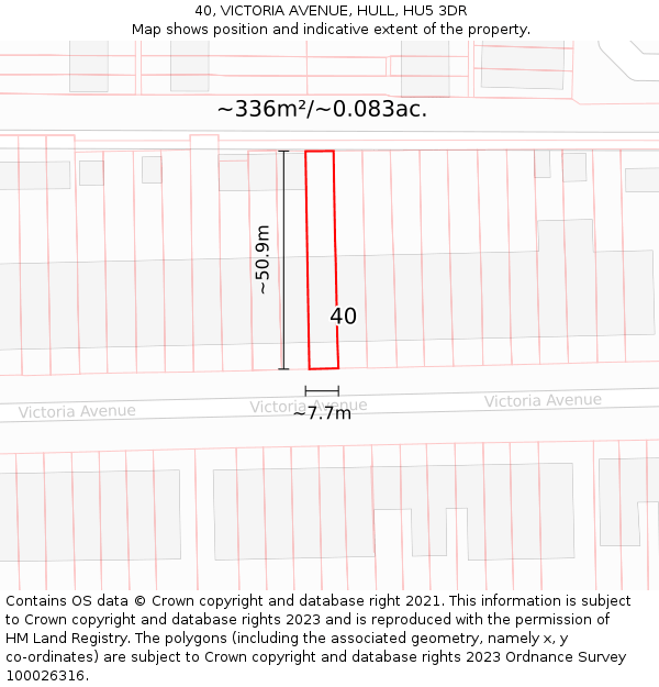 40, VICTORIA AVENUE, HULL, HU5 3DR: Plot and title map