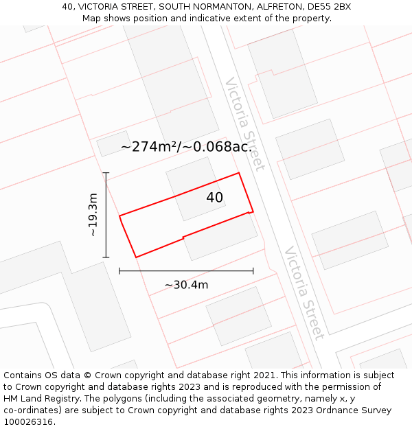 40, VICTORIA STREET, SOUTH NORMANTON, ALFRETON, DE55 2BX: Plot and title map